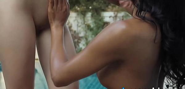  Cute Asian Sowan oiled up before erotic teasing by the pool